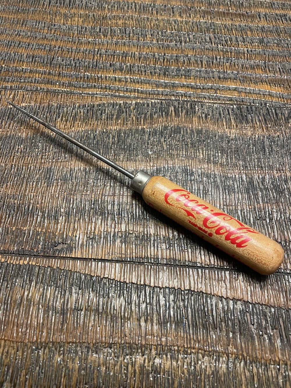 Vtg Drink Coca-Cola Ice Pick Delicious &  Refreshing w/ Logo Wood Handle 8"